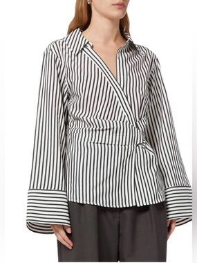 FRAME Denim Draped Wrap Shirt Noir Multi Stripe Twist Front Blouse Size Medium